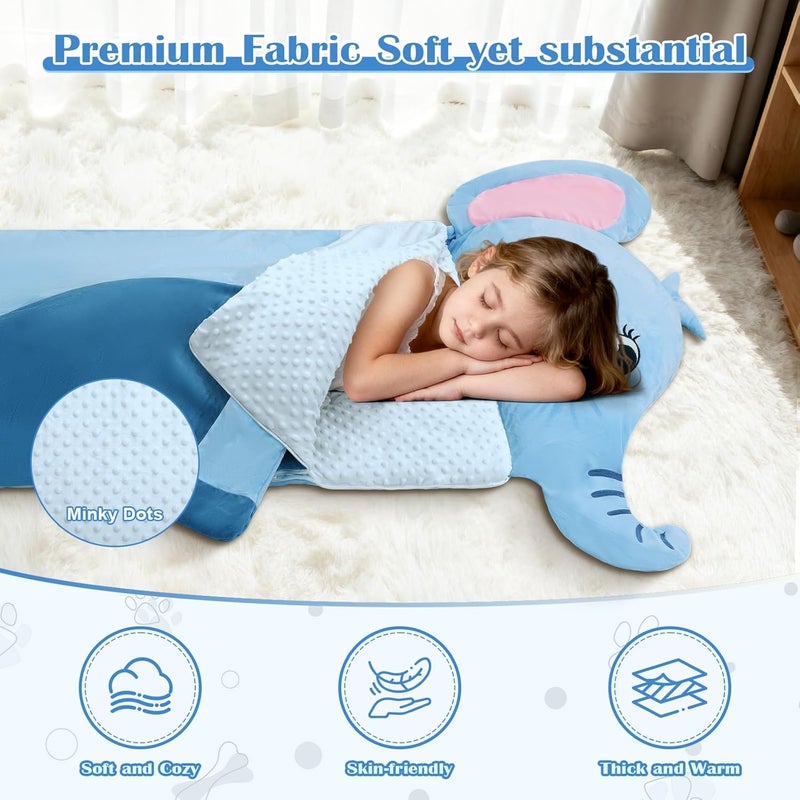 alldomess Toddler Nap Mat,Elephant Kids Sleeping Bag 67‘’×27‘’,Extra Large Slumber Bag Thick with Removable Pillow for Girls Boys,Soft Plush Roll Up Sleeping Mat Lightweight for Preschool,Daycare,Travel - Image 4